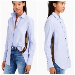 🔺️J. Crew Blue w/Brown Sequin Sides Buttoned Long Sleeve Top Size 0